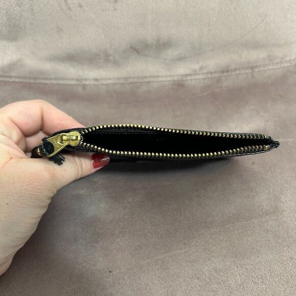 NWT Comme Des Garcons Leather Coin Purse Black Zipper Pouch Purse Textured NEW - Picture 4 of 5